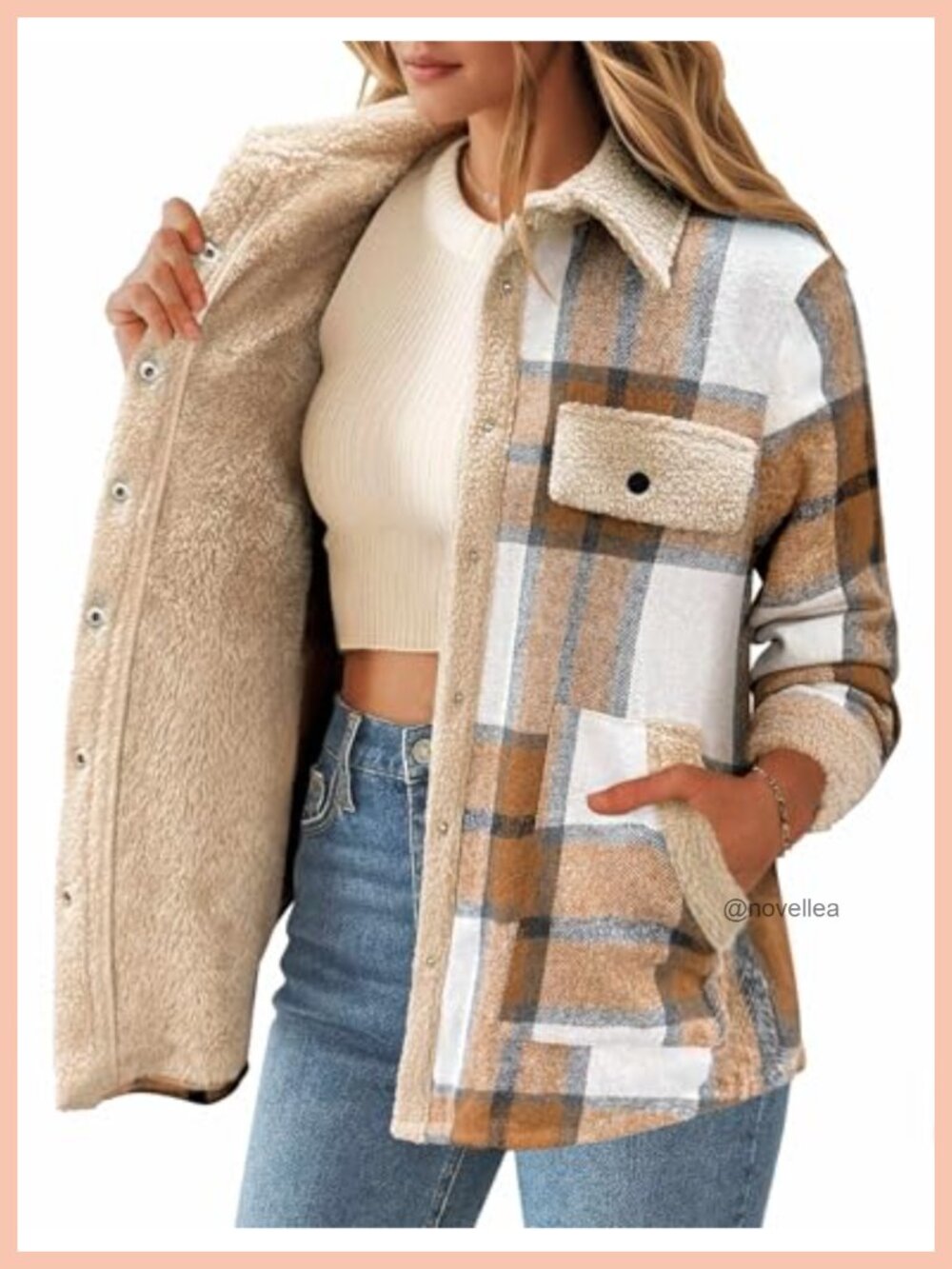 Fleece Lined Flannel Shacket Plaid Sherpa Button Up Jacket Fall Winter Loose Fit